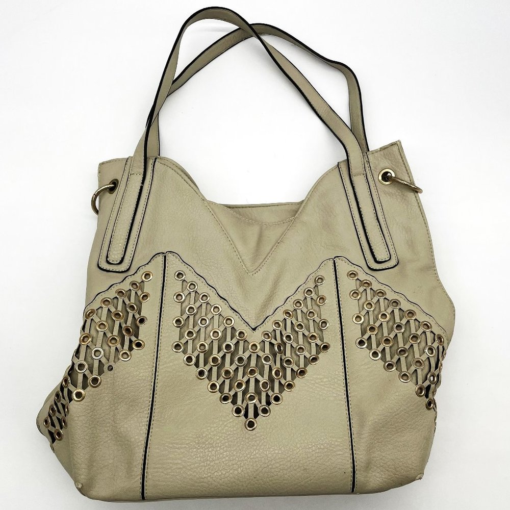 ENVY Womens Faux Leather Tan 16" x 14" Zipper Closure Shoulder Bag Strap Purse
